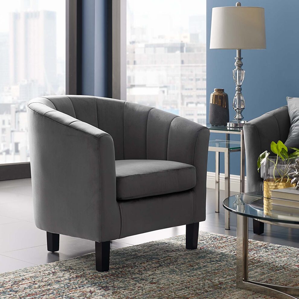 Channel tufted performance velvet armchair in gray by Modway