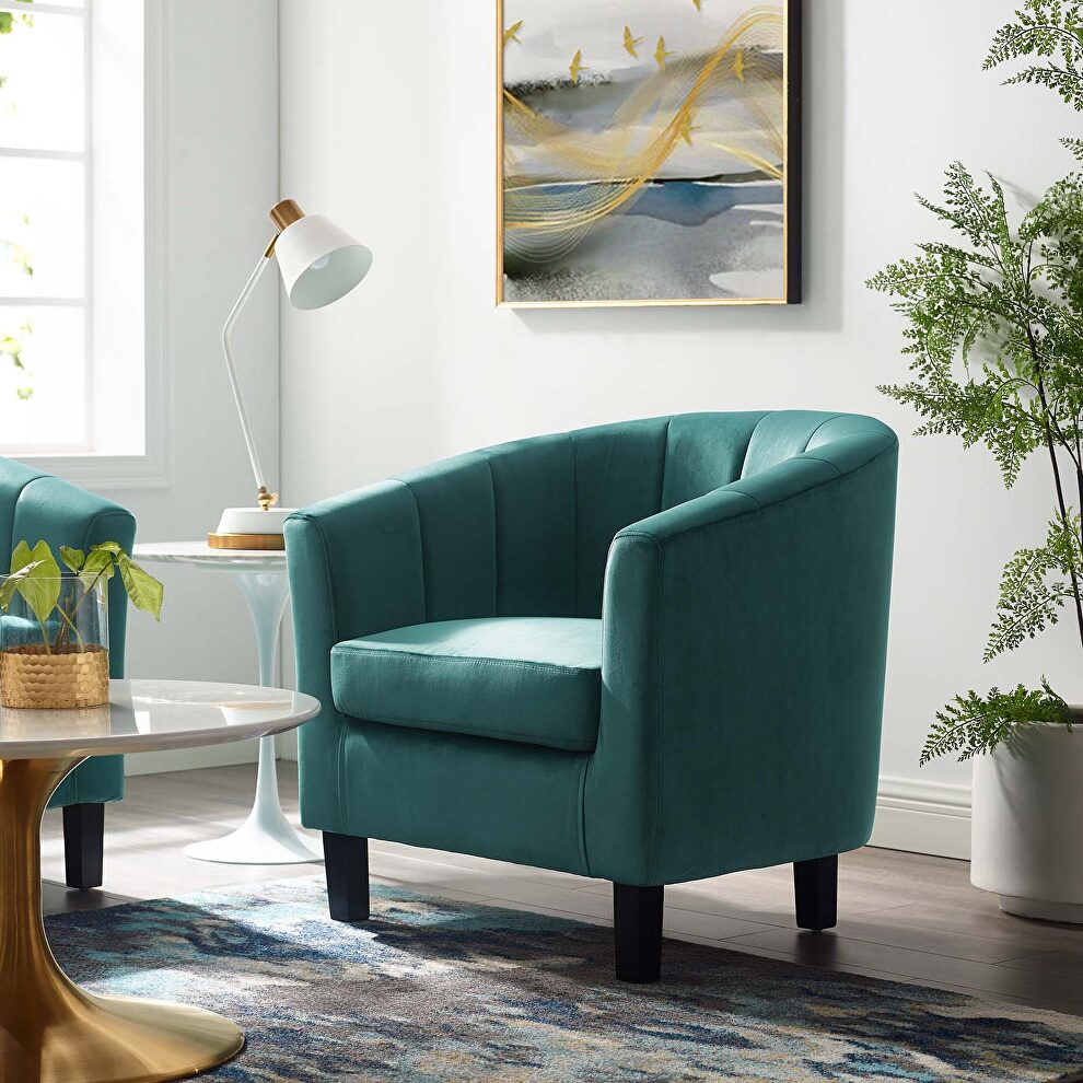 Channel tufted performance velvet armchair in teal by Modway