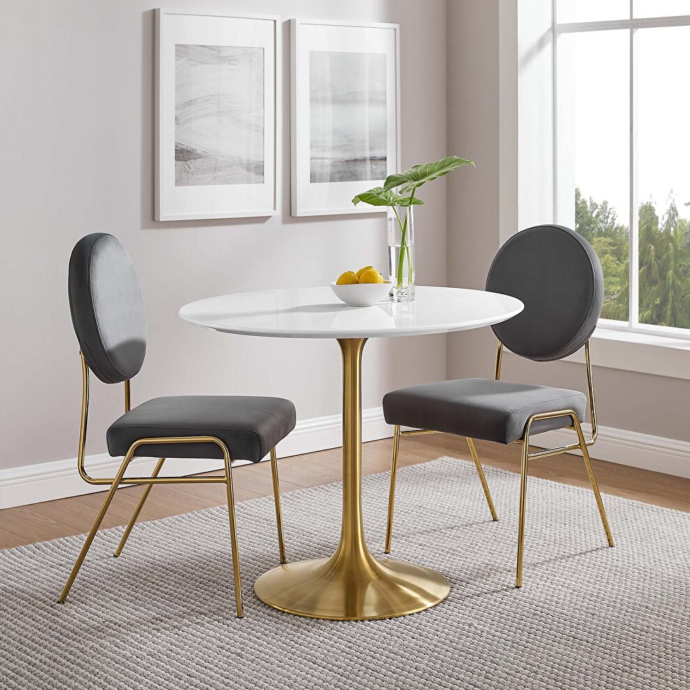 Round wood dining table in gold white by Modway