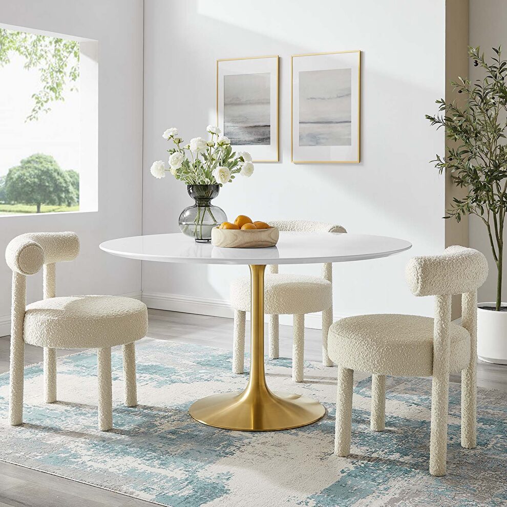 Round wood dining table in gold white by Modway