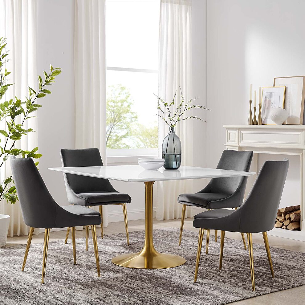 Square wood top dining table in gold white by Modway