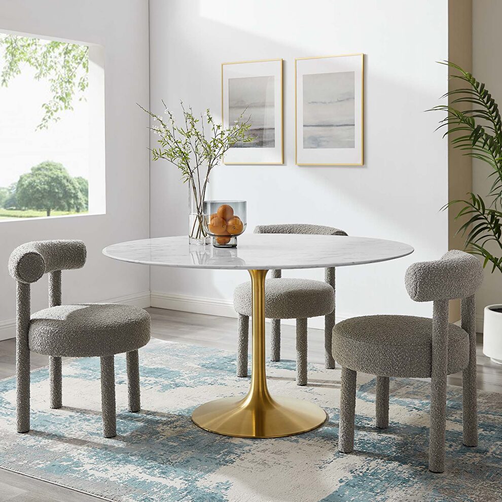 Round artificial marble dining table in gold white by Modway