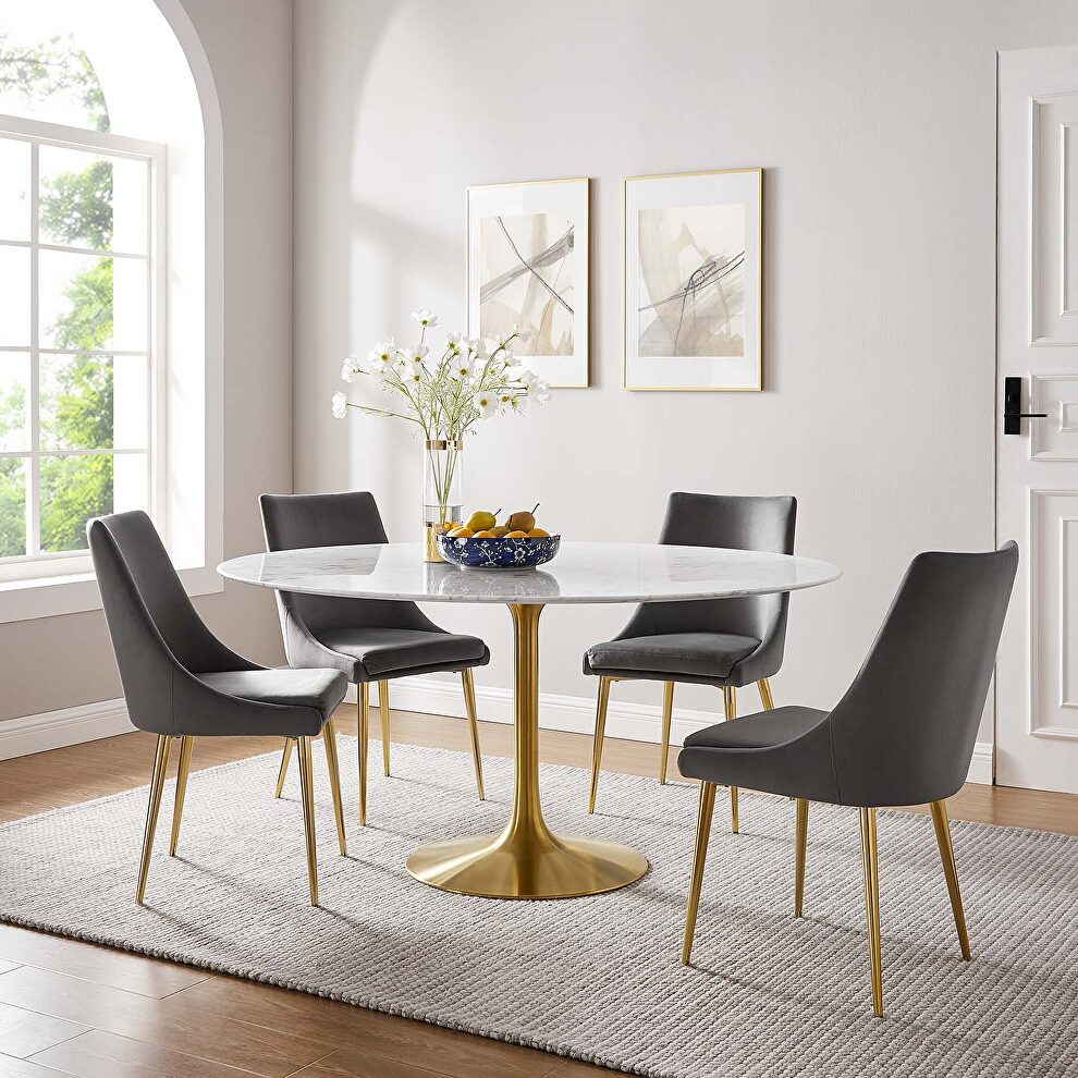 Round artificial marble dining table in gold white by Modway