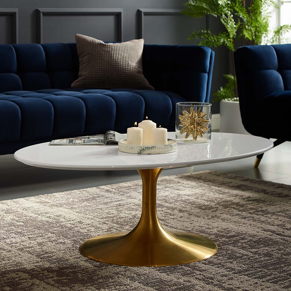 Oval-shaped wood top coffee table in gold white by Modway