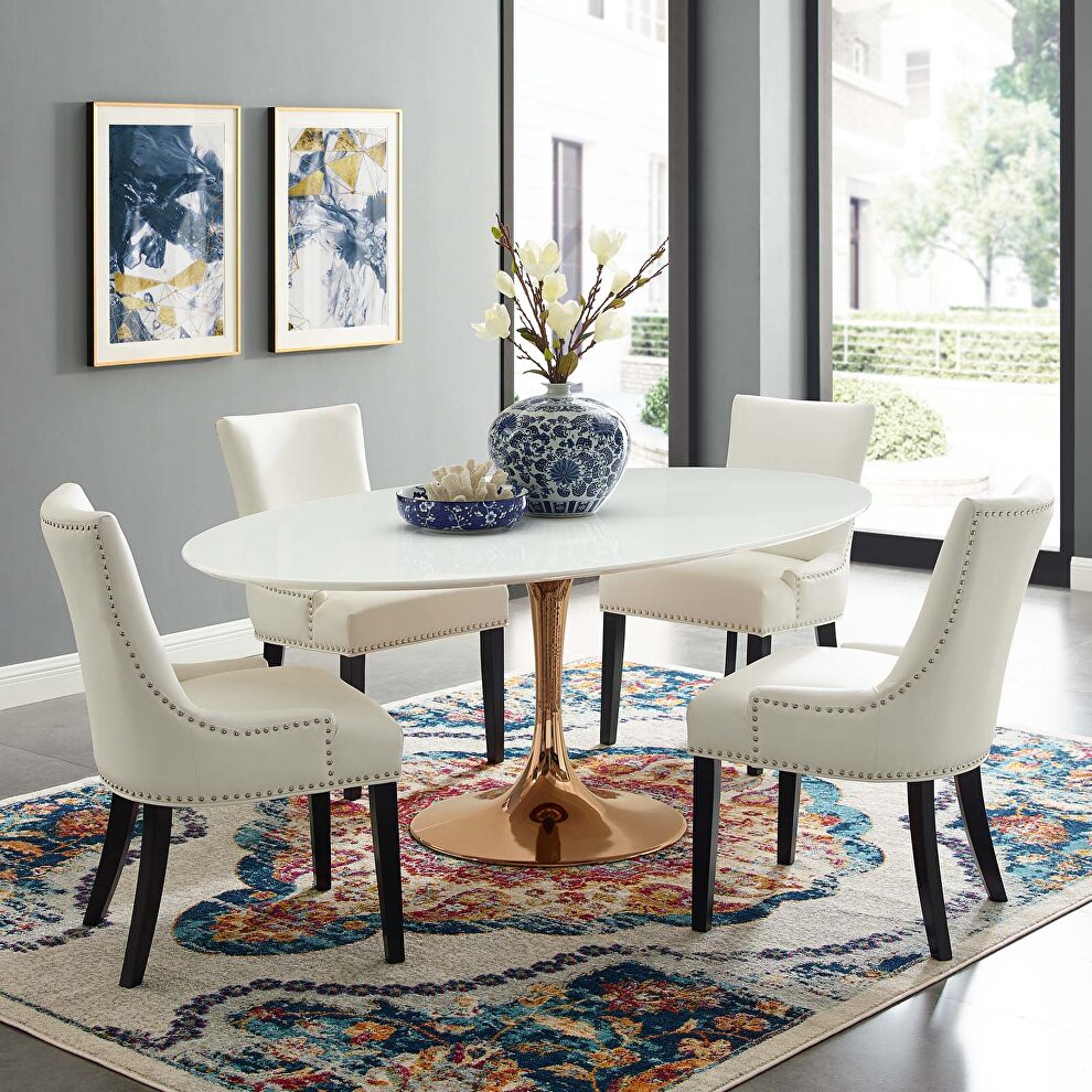 Oval wood dining table in rose white by Modway