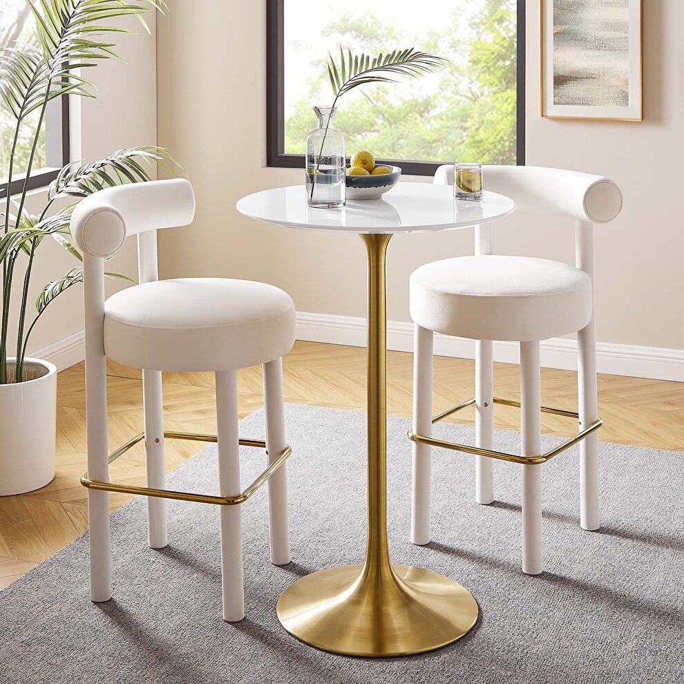 Wood top bar table in gold white by Modway