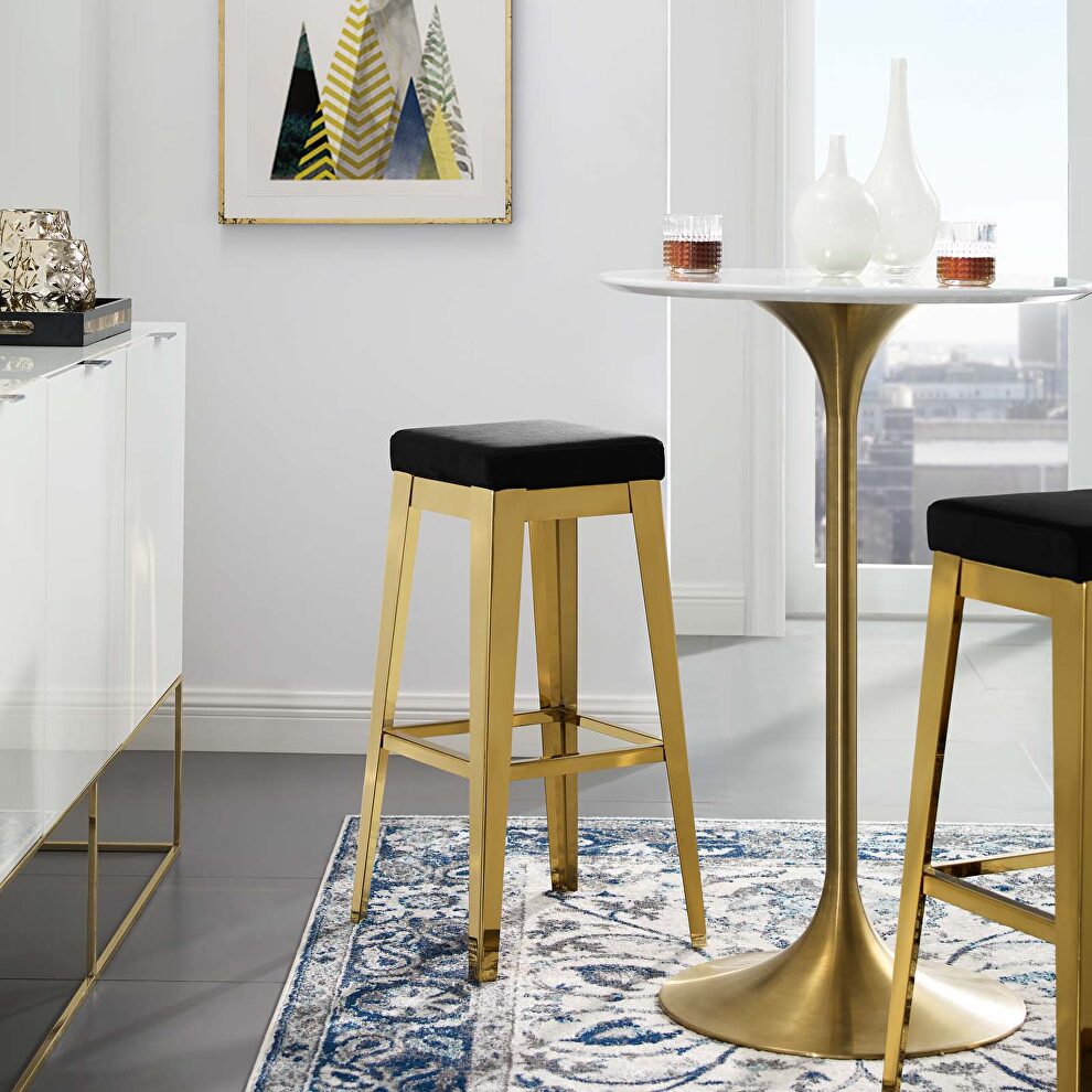 Gold stainless steel performance velvet bar stool in gold black by Modway