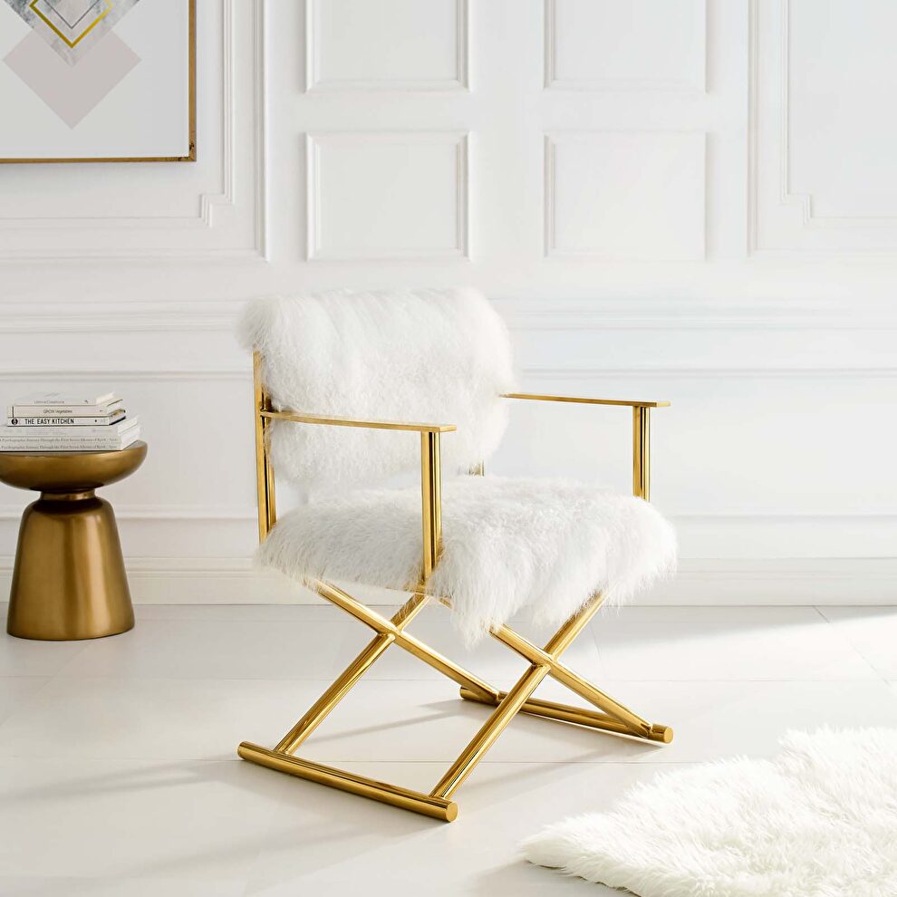 Pure white cashmere / gold legs & base director style chair by Modway