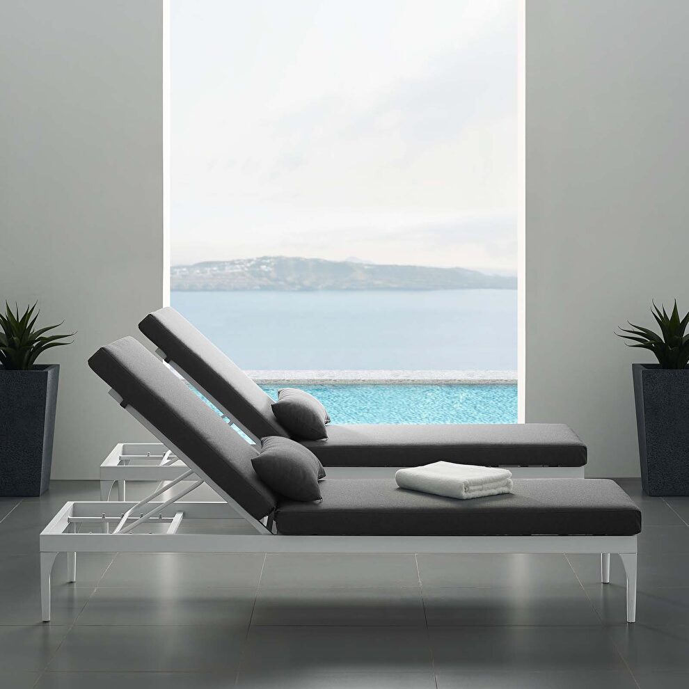 Cushion outdoor patio chaise lounge chair in white/ charcoal by Modway