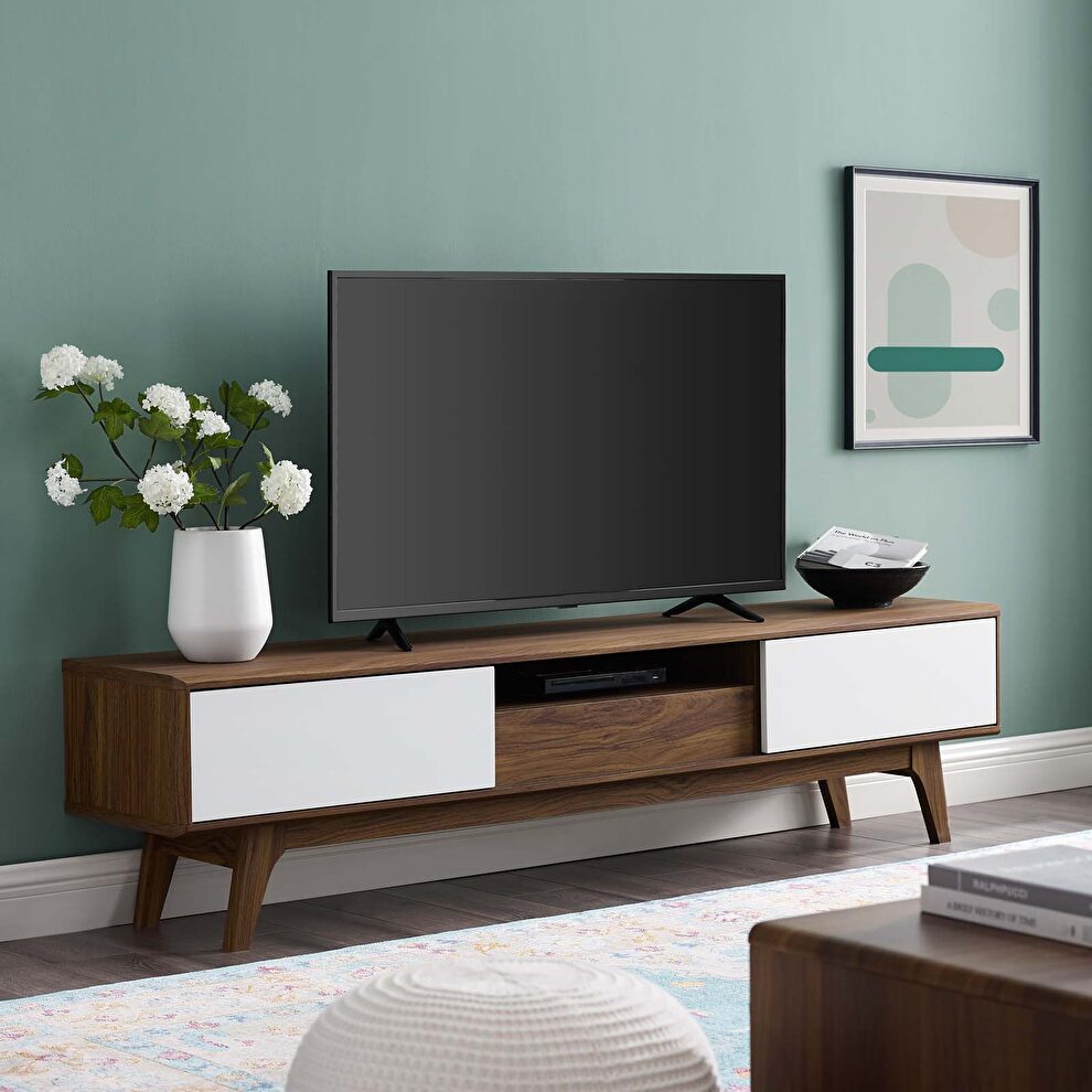 Media console wood tv stand in walnut white by Modway