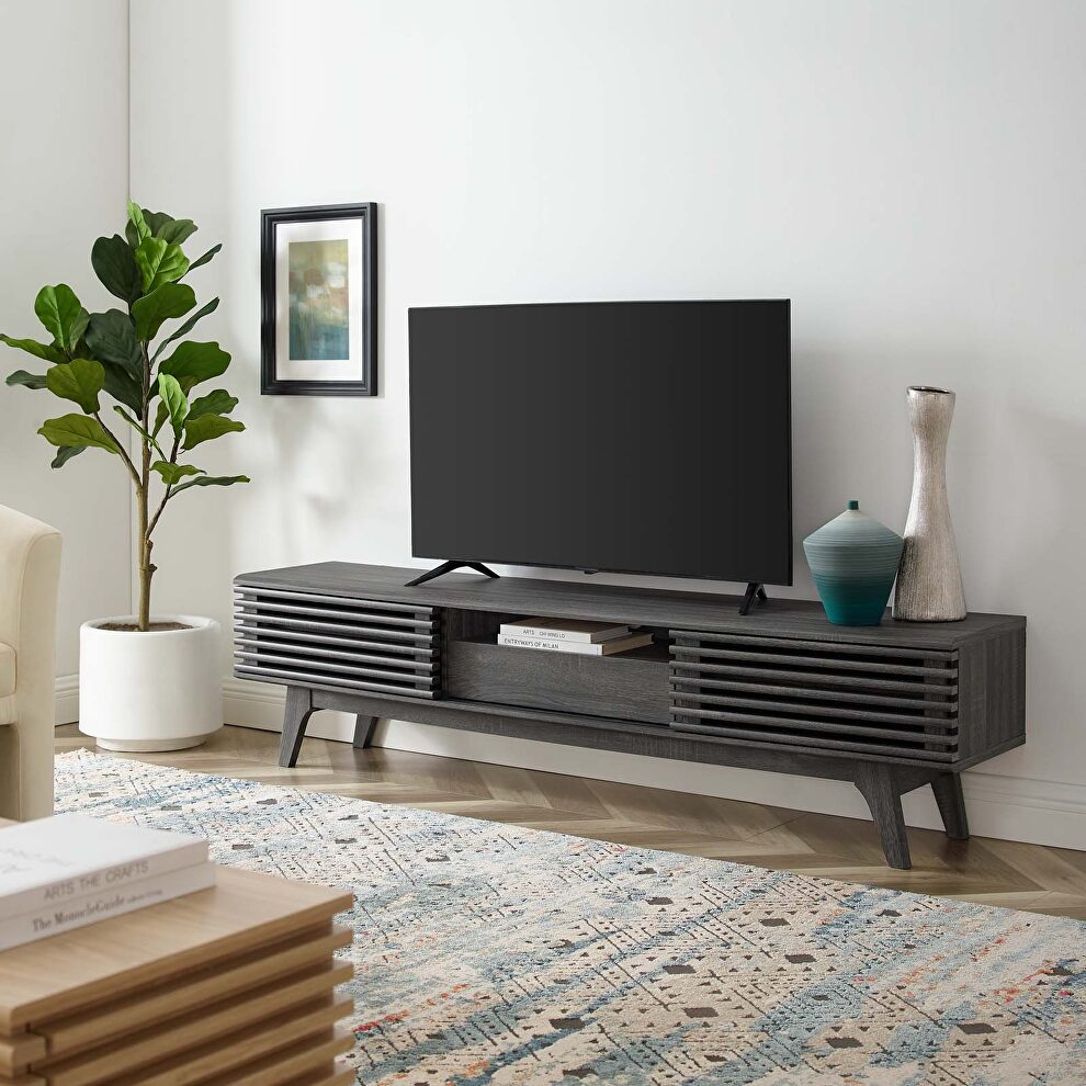Durable particleboard frame TV stand in charcoal finish by Modway