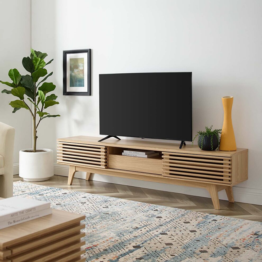 Durable particleboard frame TV stand in oak finish by Modway