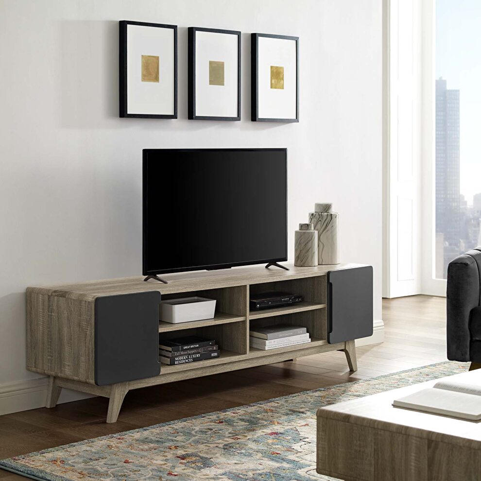 Media console tv stand in natural gray by Modway