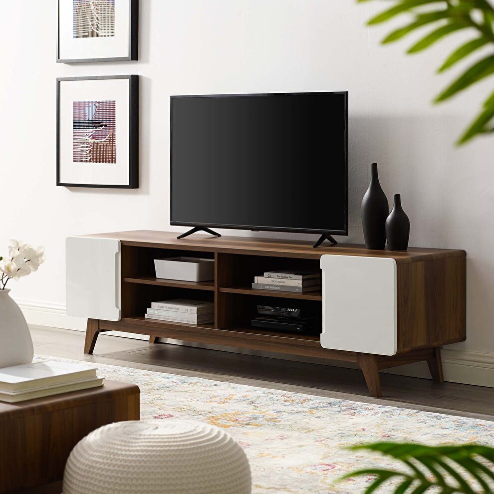 Media console tv stand in walnut white by Modway