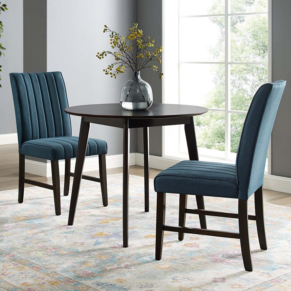 Channel tufted upholstered fabric dining chair set of 2 in blue by Modway