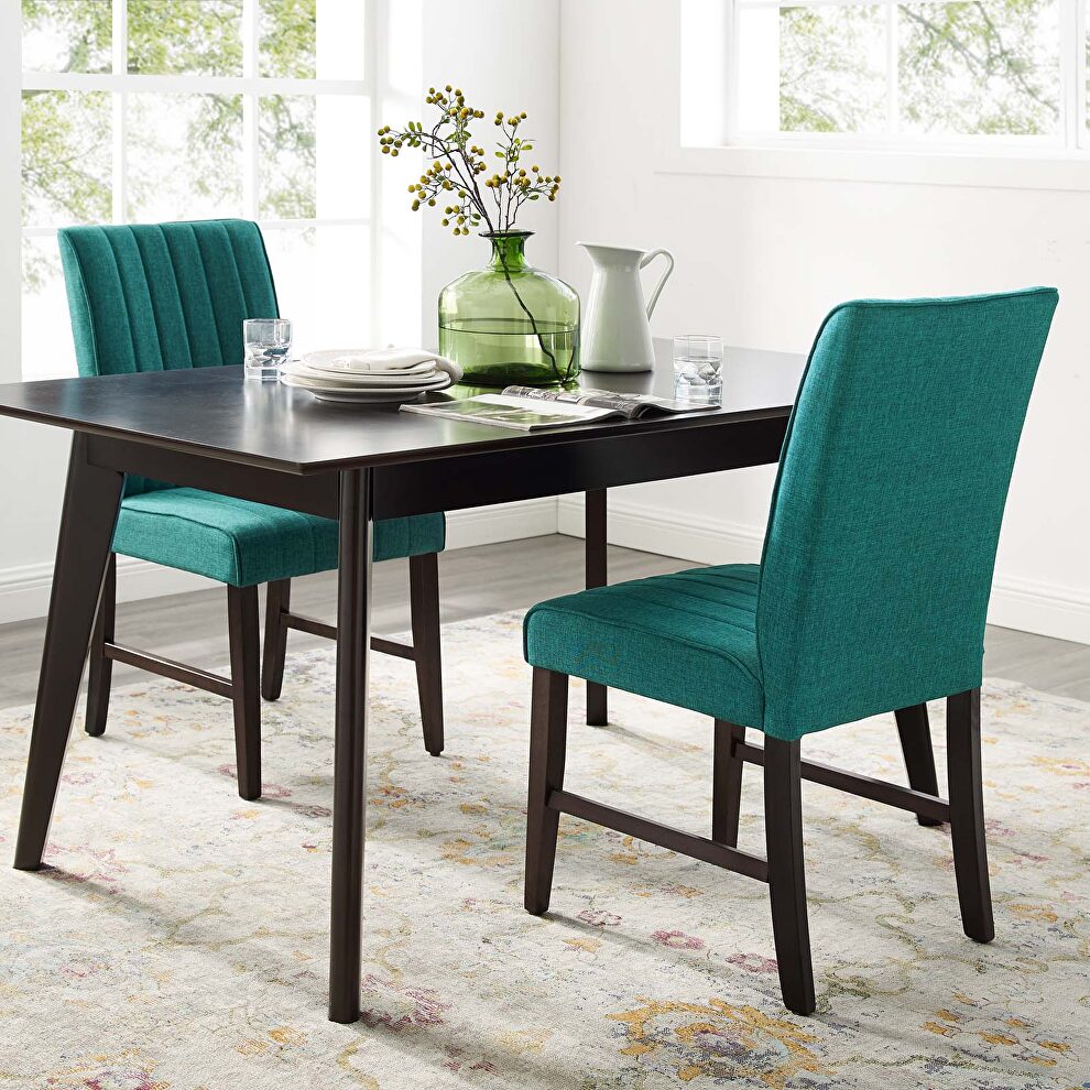Channel tufted upholstered fabric dining chair set of 2 in teal by Modway