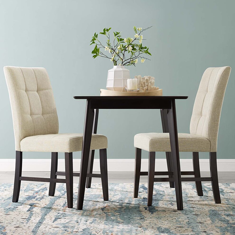 Biscuit tufted upholstered fabric dining chair set of 2 in beige by Modway
