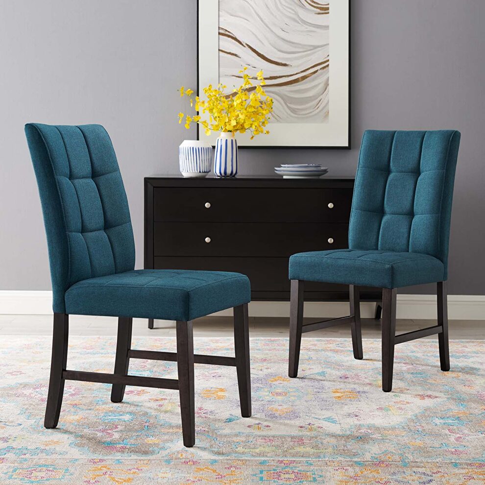 Biscuit tufted upholstered fabric dining chair set of 2 in blue by Modway