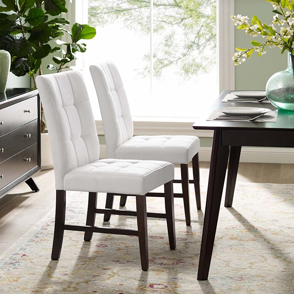 Biscuit tufted upholstered fabric dining chair set of 2 in white by Modway
