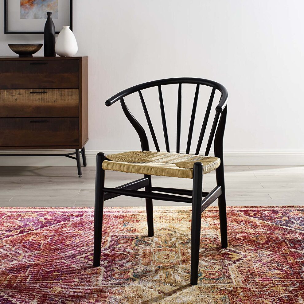 Spindle wood dining side chair in black by Modway