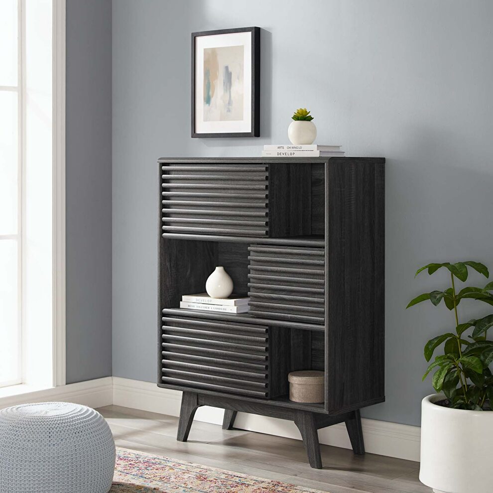 Three-tier display storage cabinet stand in charcoal finish by Modway