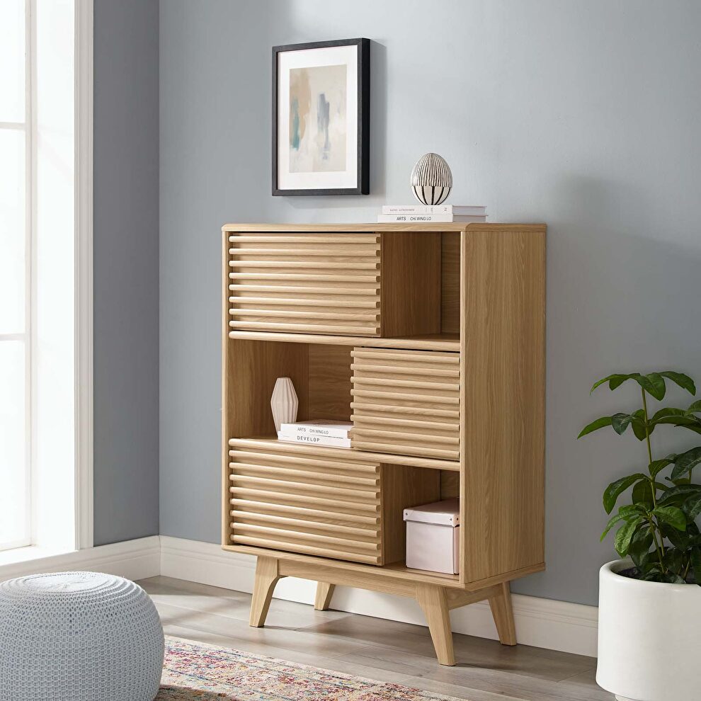 Three-tier display storage cabinet stand in oak finish by Modway