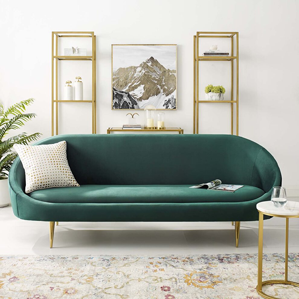 Vertical curve back performance velvet sofa in green by Modway