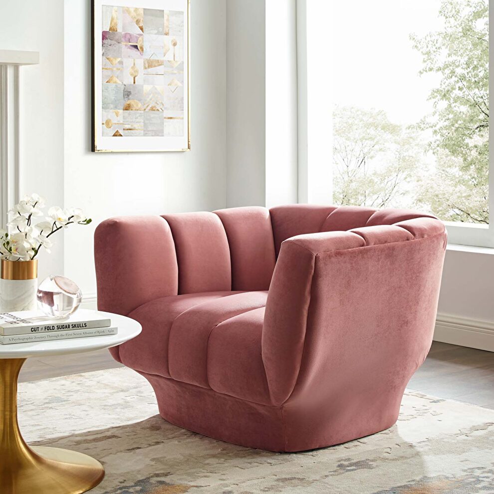 Vertical channel tufted performance velvet chair in dusty rose by Modway