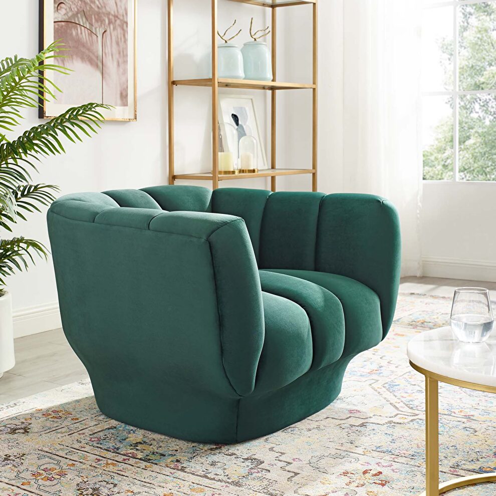 Vertical channel tufted performance velvet chair in green by Modway
