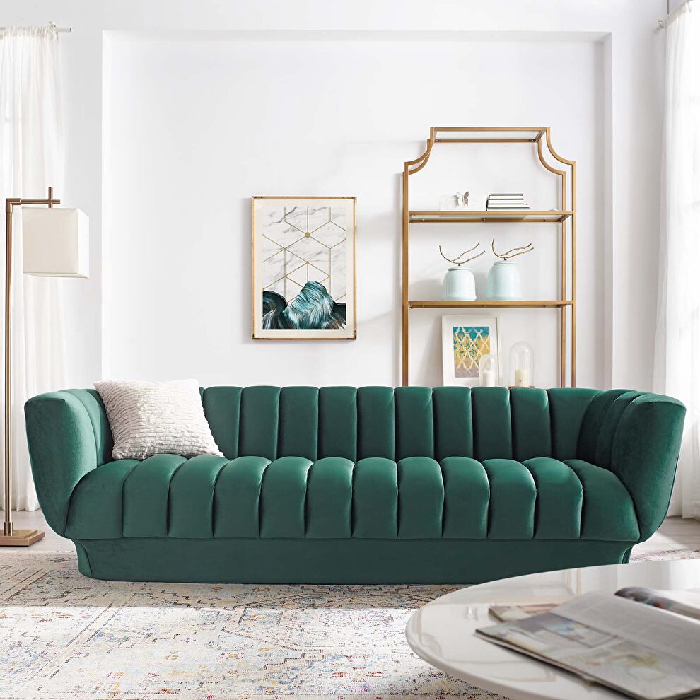 Vertical channel tufted performance velvet sofa in green by Modway