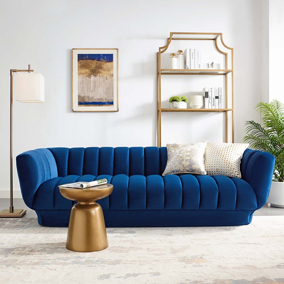 Vertical channel tufted performance velvet sofa in navy by Modway