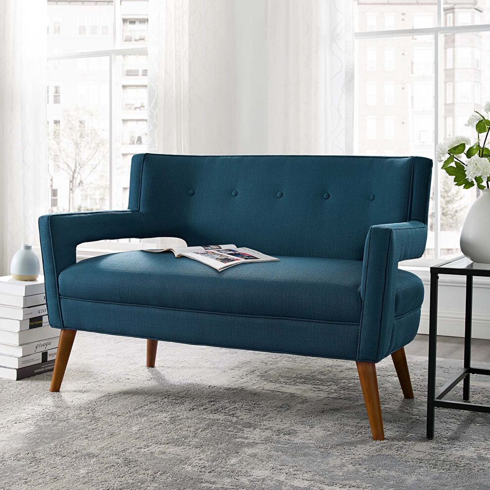 Upholstered fabric loveseat in azure by Modway