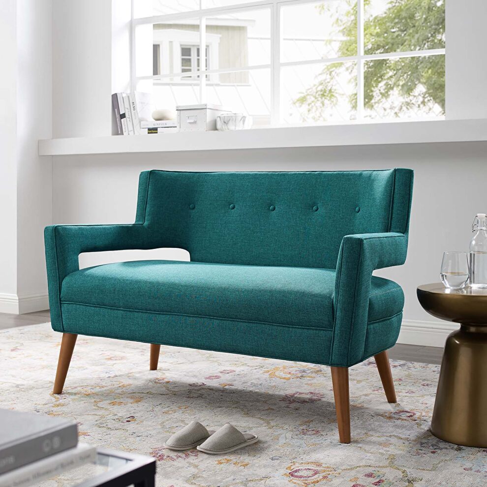 Upholstered fabric loveseat in teal by Modway