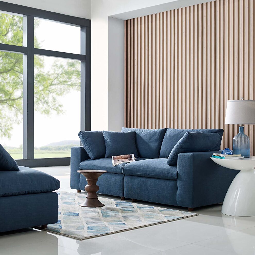 Down filled overstuffed 2 piece sectional sofa set in azure by Modway