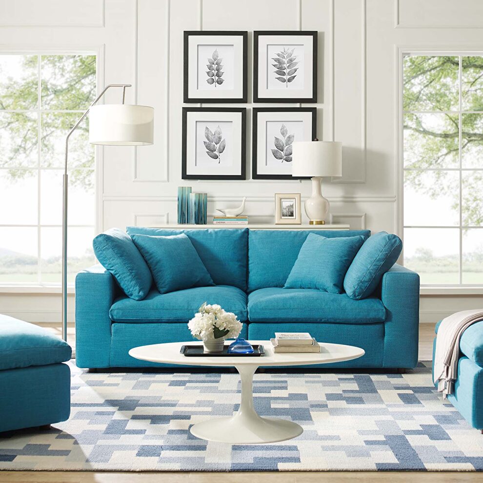 Down filled overstuffed 2 piece sectional sofa set in teal by Modway