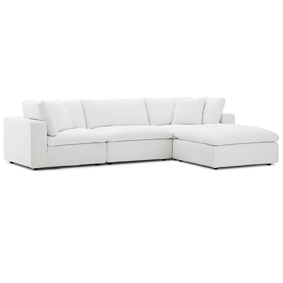 Down filled overstuffed 4 piece sectional sofa set in white by Modway