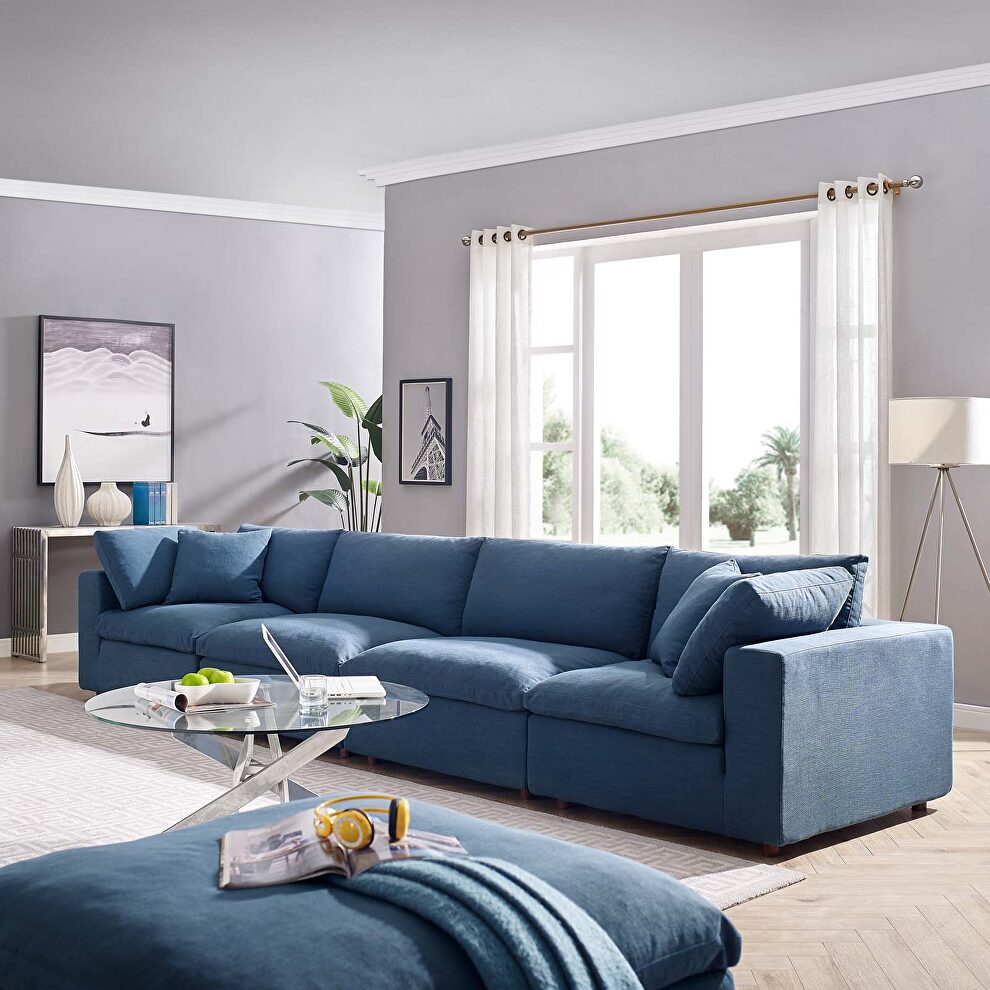 Down filled overstuffed 4 piece sectional sofa set in azure by Modway