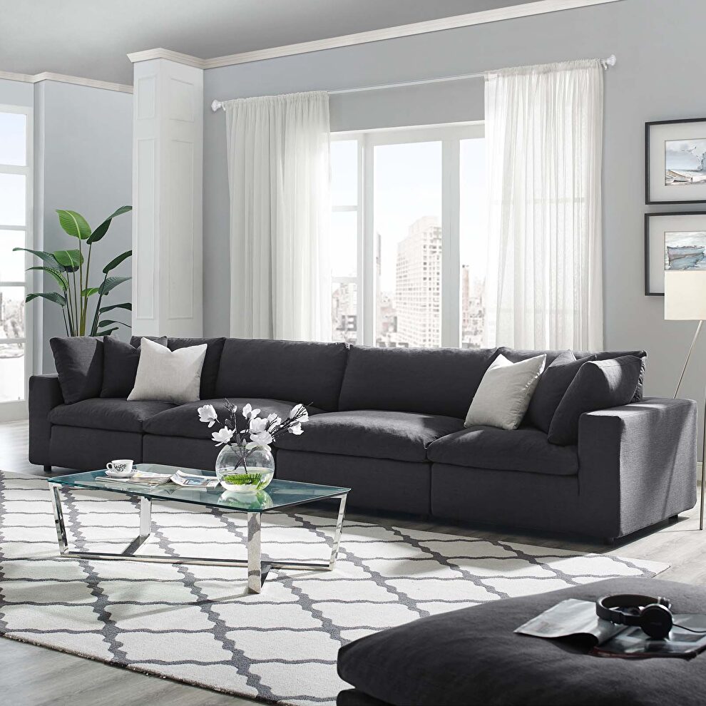 Down filled overstuffed 4 piece sectional sofa set in gray by Modway