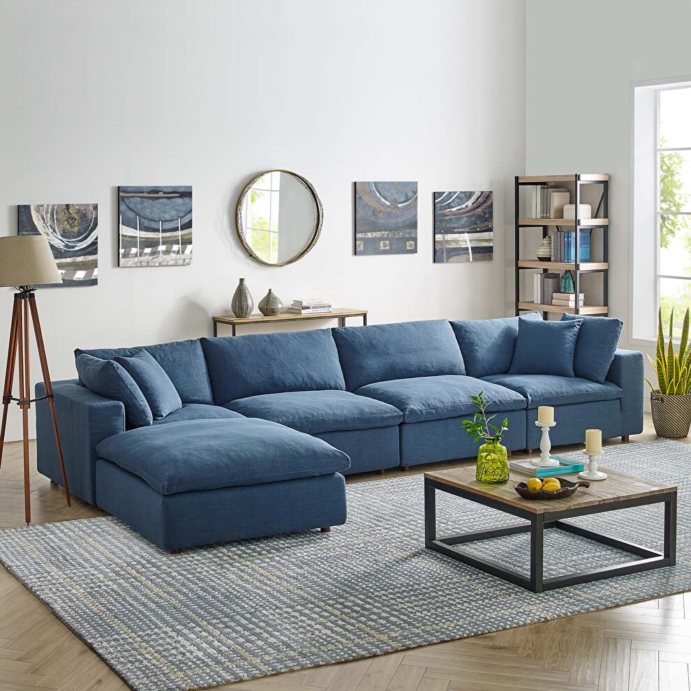 5 piece sectional sofa set in azure navy fabric by Modway