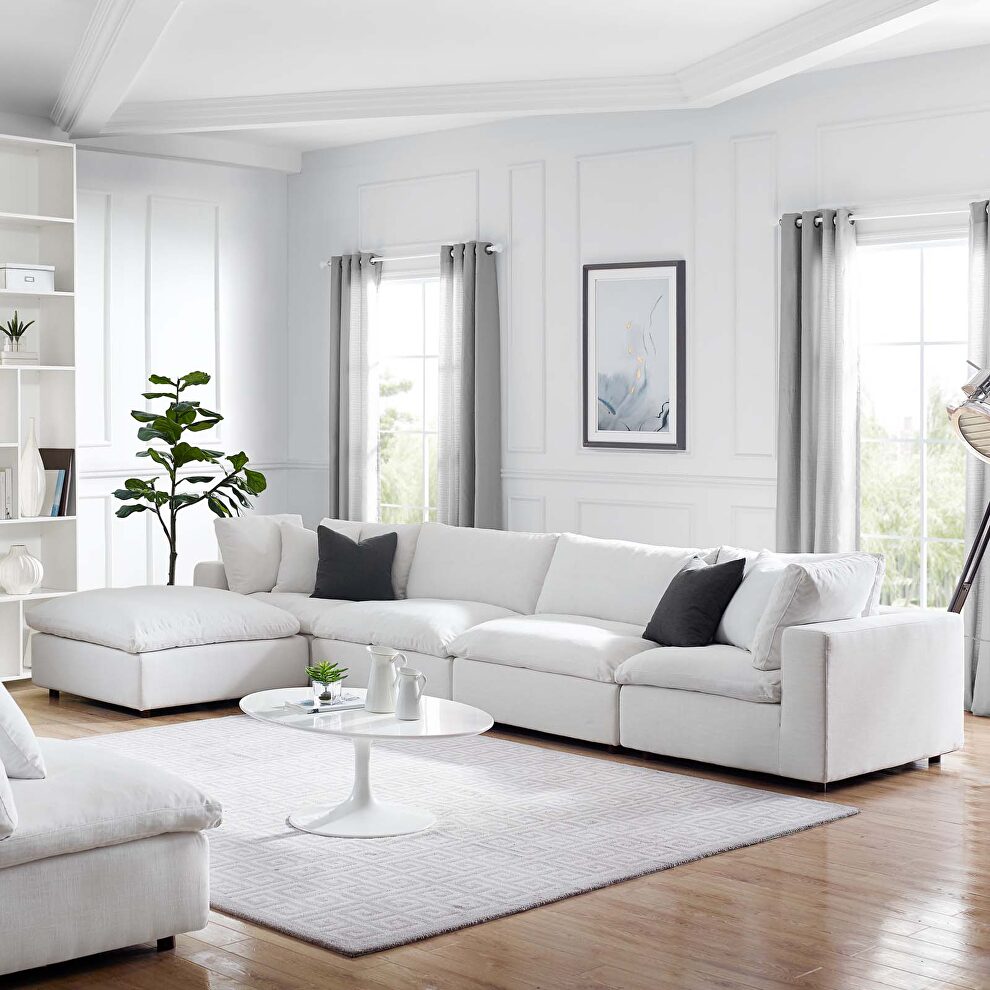 Down filled overstuffed 5 piece sectional sofa set in white by Modway