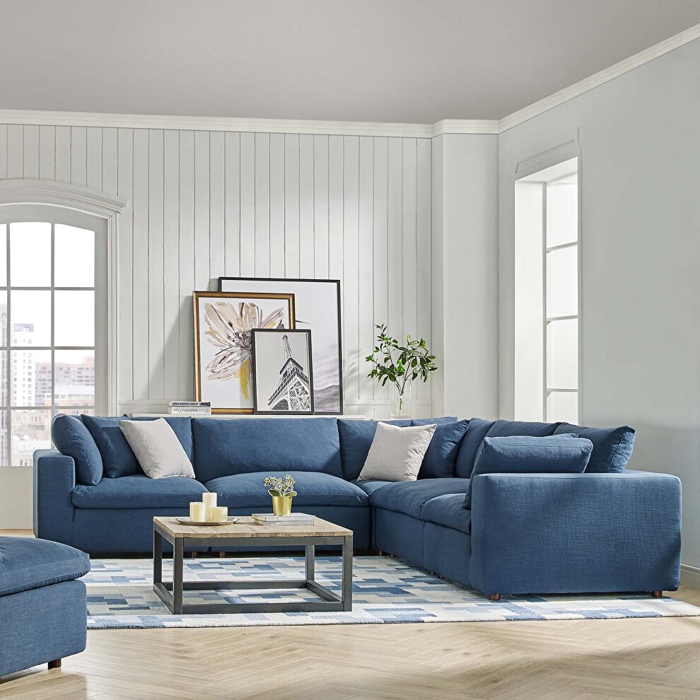 Down filled overstuffed 5 piece sectional sofa set in azure by Modway