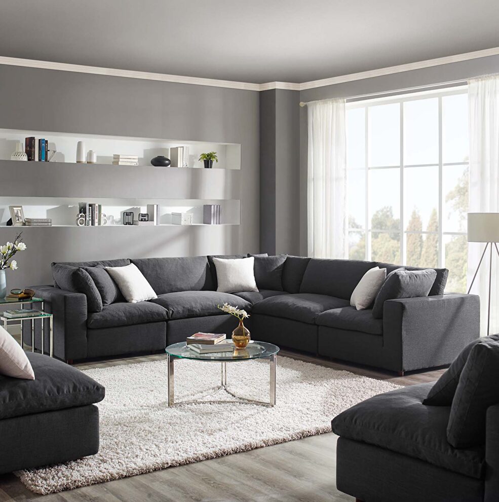 Down filled overstuffed 5 piece sectional sofa set in gray by Modway