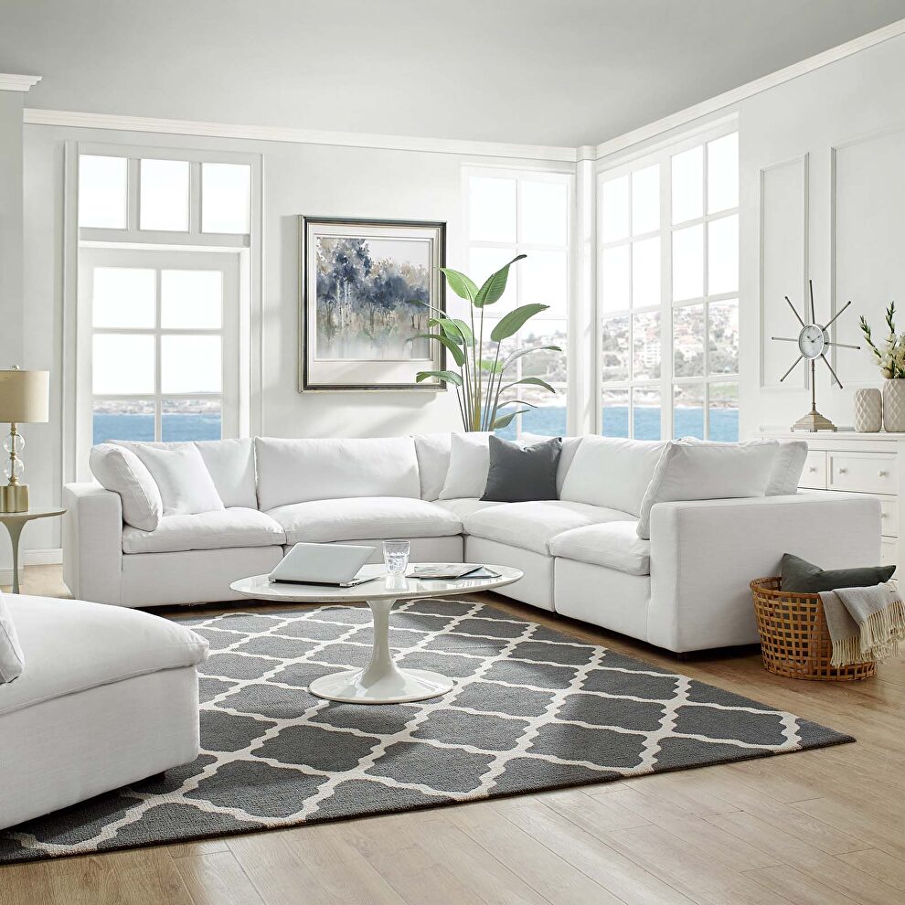 Down filled overstuffed 5 piece sectional sofa set in white by Modway
