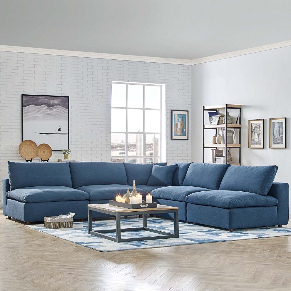 Down filled overstuffed 5 piece sectional sofa set in azure by Modway