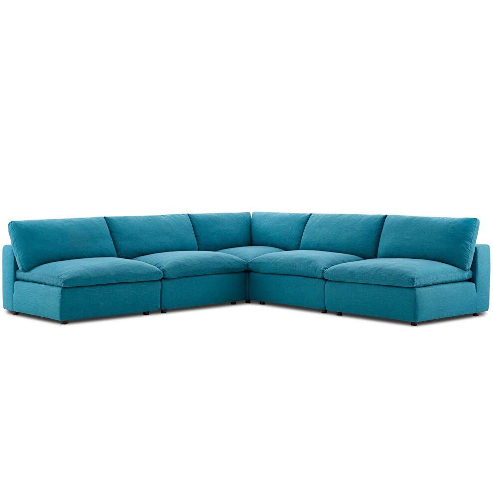 Down filled overstuffed 5 piece sectional sofa set in teal by Modway