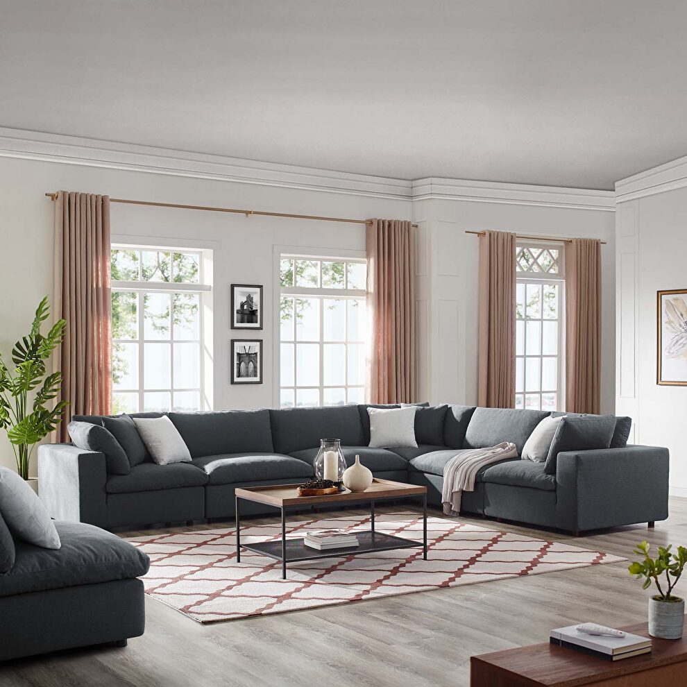 Down filled overstuffed 6 piece sectional sofa set in gray by Modway