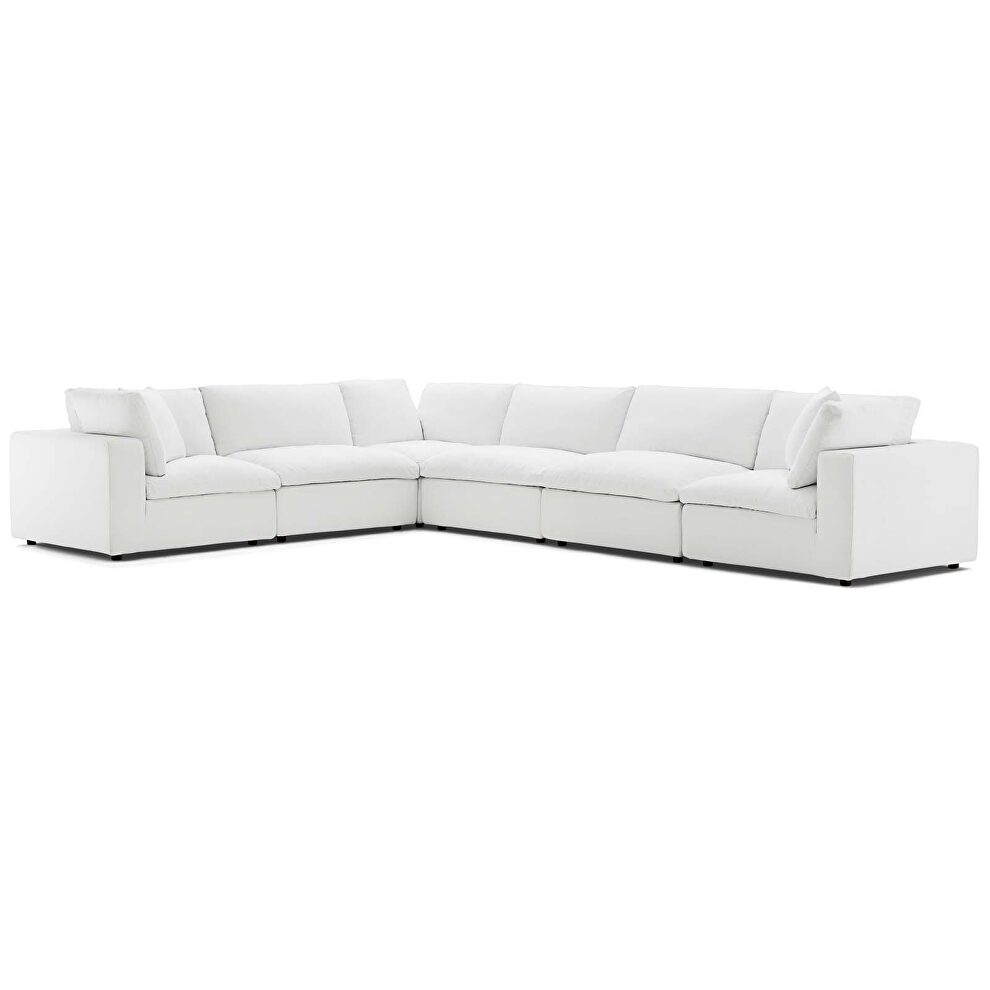 Down filled overstuffed 6 piece sectional sofa set in white by Modway