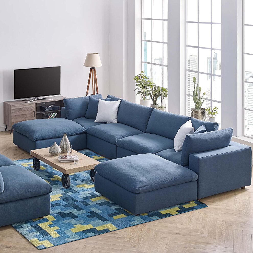Down filled overstuffed 6 piece sectional sofa set in azure by Modway