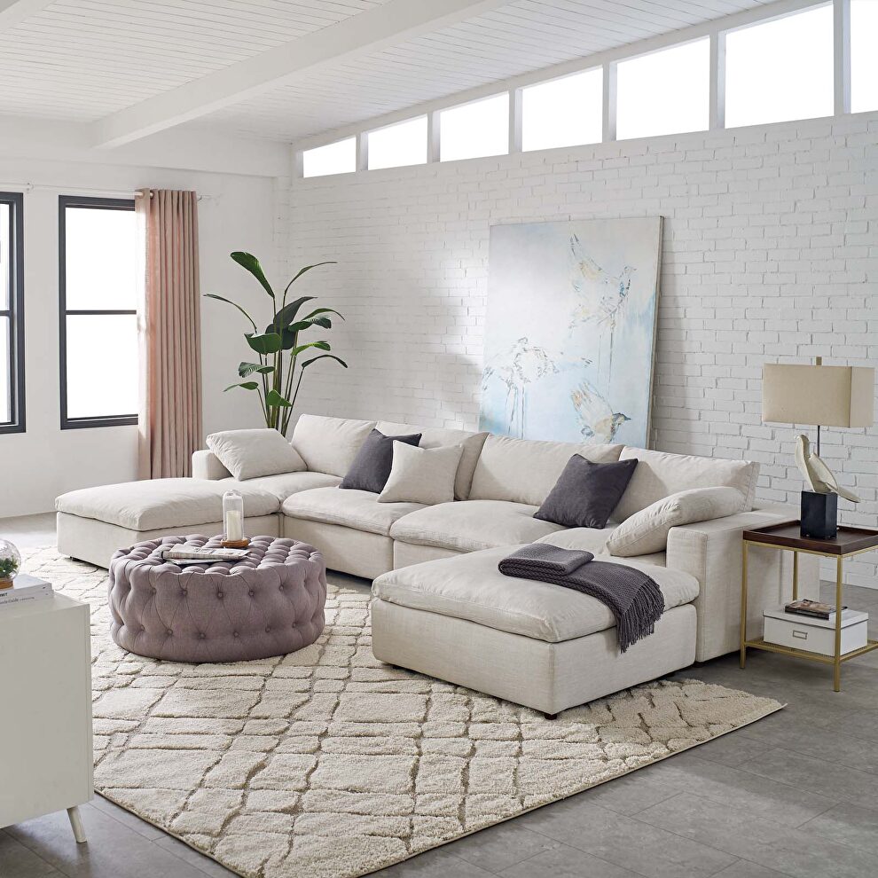 Down filled overstuffed 6 piece sectional sofa set in beige by Modway