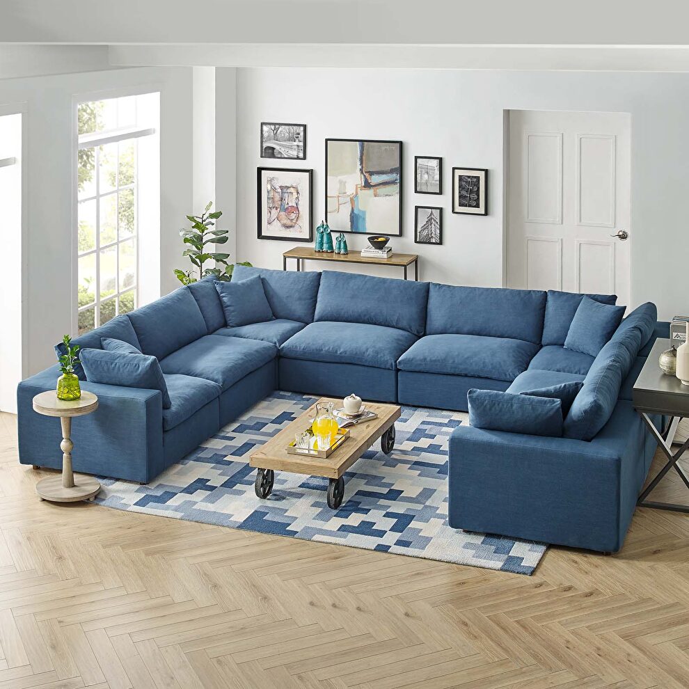 Down filled overstuffed 8 piece sectional sofa set in azure by Modway